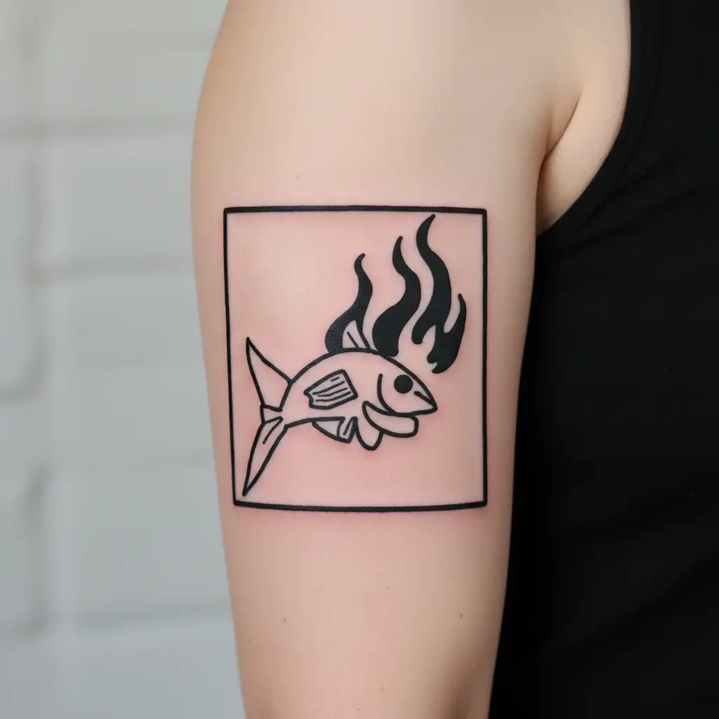 fish  with fire  tattoo design idea