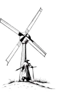 don quixote wins against the windmill tattoo design idea