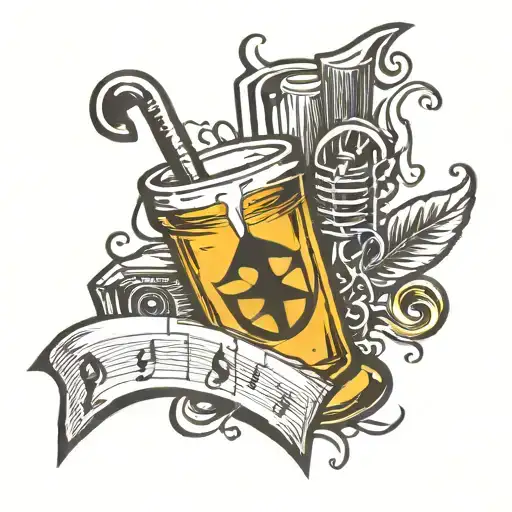 music notes and shot glass and Pittsburgh Steelers logo tattoo design idea