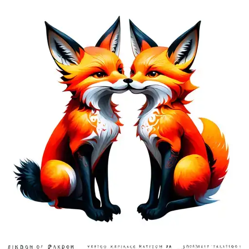 full body zenko and yako katsune foxes playing tattoo design idea
