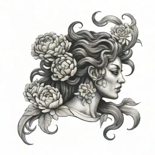 Medusa Gorgon in Peonies tattoo design idea