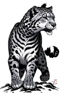 Chinese style cartoon snow leopard walking down a mountain tattoo design idea