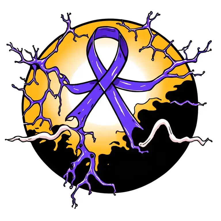 blue-purple TSC ribbon with neuron and EEG waves tattoo design idea
