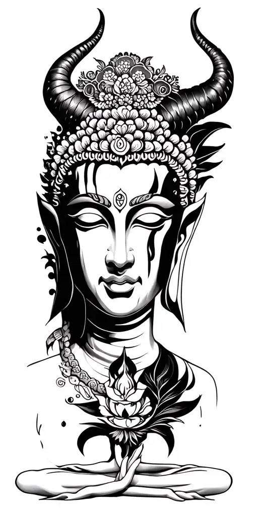 buda half meditating devil tattoo design idea