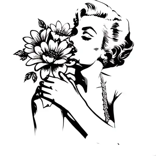 marilyn monroe blowing a kiss with flowers coming tattoo design idea