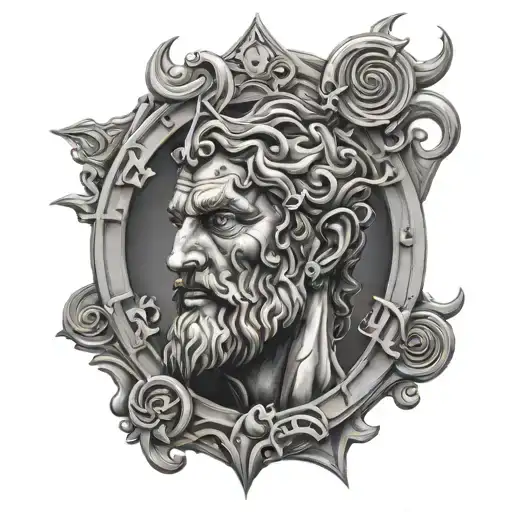 Greek God Kronos Behind Roman Numeral Clock Face tattoo design idea