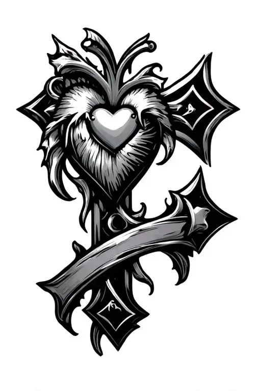 chrome heart cross tattoo design idea