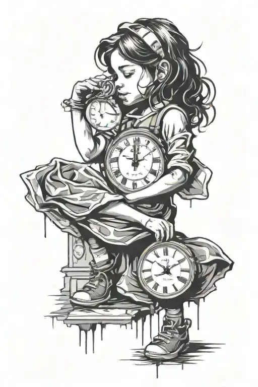 Banksy girl with dissolving clock tattoo design idea
