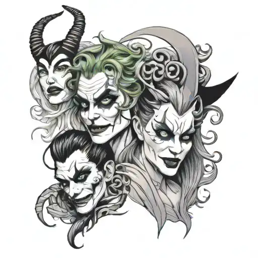 The Joker, Medusa and Maleficent 3 different characters tattoo design idea