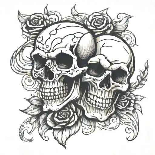 I'm skull laugh and another scull crying side by side tattoo design idea