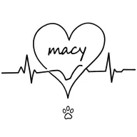 heart followed by heartbeat line then the word macy heartbeat line and dog paw tattoo design idea