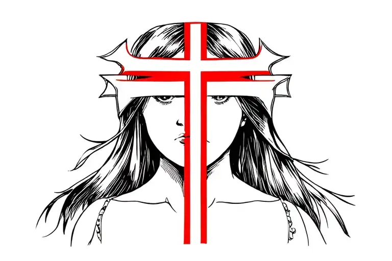 Girl Slavyanka instead of a face red cross on the shield tattoo design idea