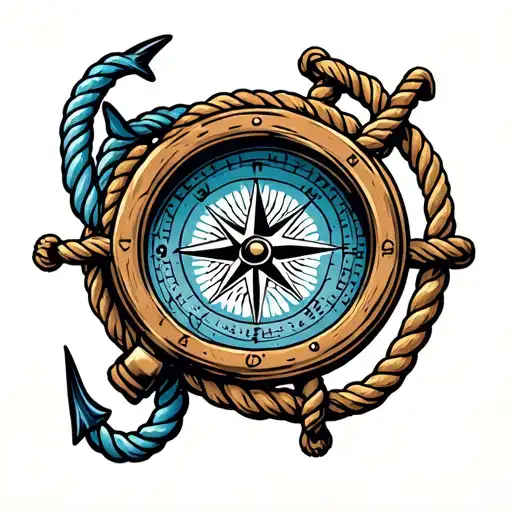 anchor rope boat compass shark tattoo design idea