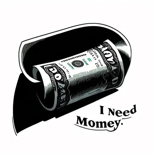 "i need money" with a bank note rolled up tattoo design idea