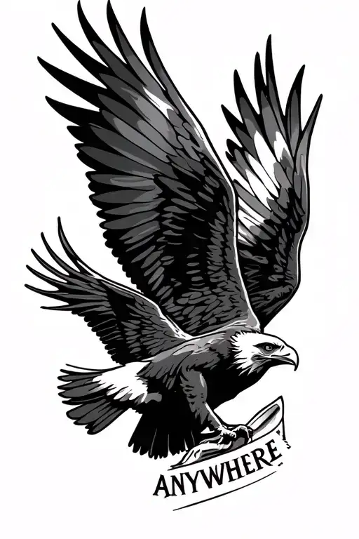 an eagle with outstretched wings, the inscription ANYWHERE on the bottom, and all this on a beautiful background. The ea tattoo design idea