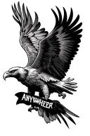 an eagle with outstretched wings, the inscription ANYWHERE on the bottom, and all this on a beautiful background. The ea tattoo design idea