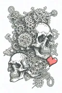 overthinking scull gears with broken heart tattoo design idea
