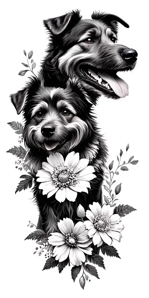 British army dogs surrounded by flowers tattoo design idea