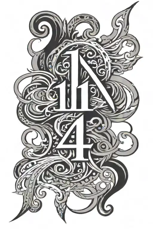 vertical words "111 energy 444" tattoo design idea