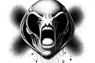 Alien Romulis elongated skull with an open mouth in saliva tattoo design idea