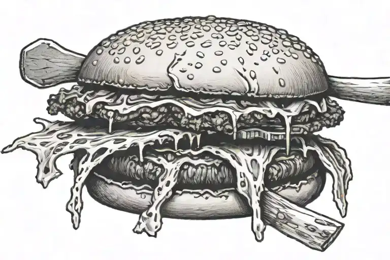 scary hamburger holding an axe tattoo design idea