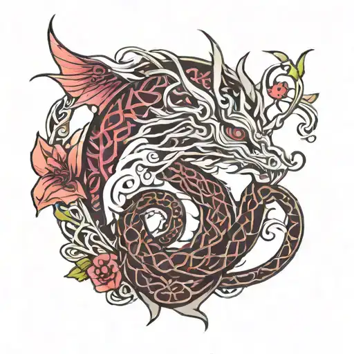 feminine dragon  celtic tattoo design idea