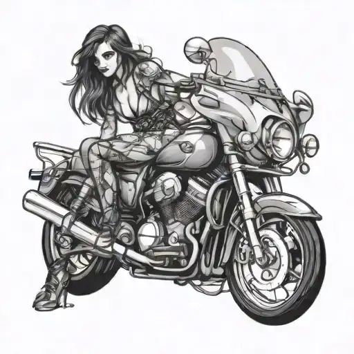 sexy girl wrapped in chains on a motorcycle  tattoo design idea