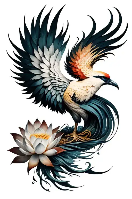 feminine lotus phoenix rising tattoo design idea