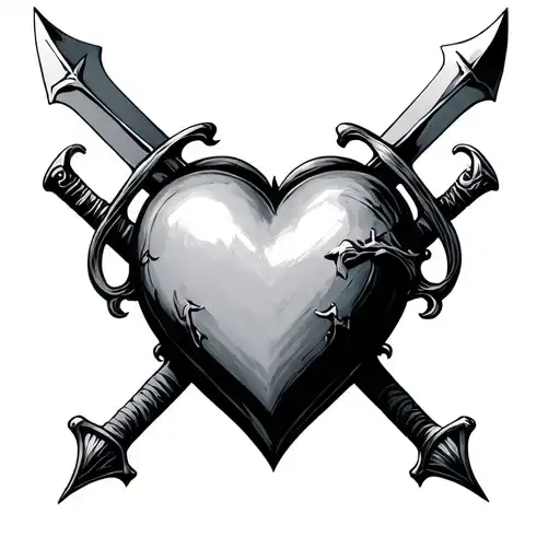 1 heart crossed by 3 swords tattoo design idea