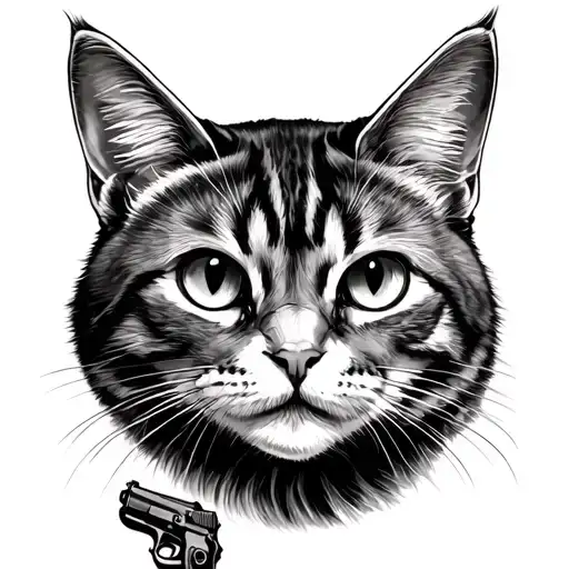 cat with gun tattoo design idea