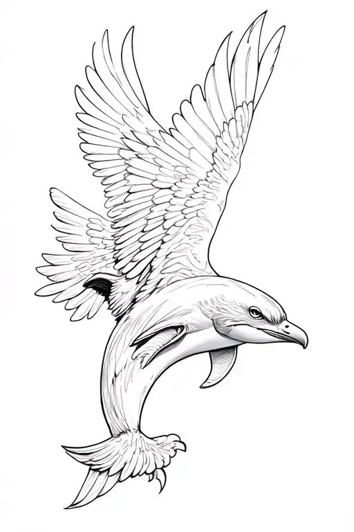 Dolphin and eagle tattoo design idea