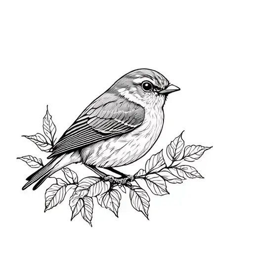 foliage fine line shoulder tattoo with robin bird tattoo design idea