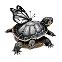 turtle and butterfly perched tattoo design idea