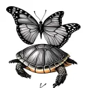 turtle and butterfly perched tattoo design idea