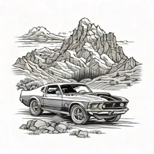 mustang 1970 ford mustang and mountain landscape tattoo design idea