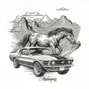 mustang 1970 ford mustang and mountain landscape tattoo design idea