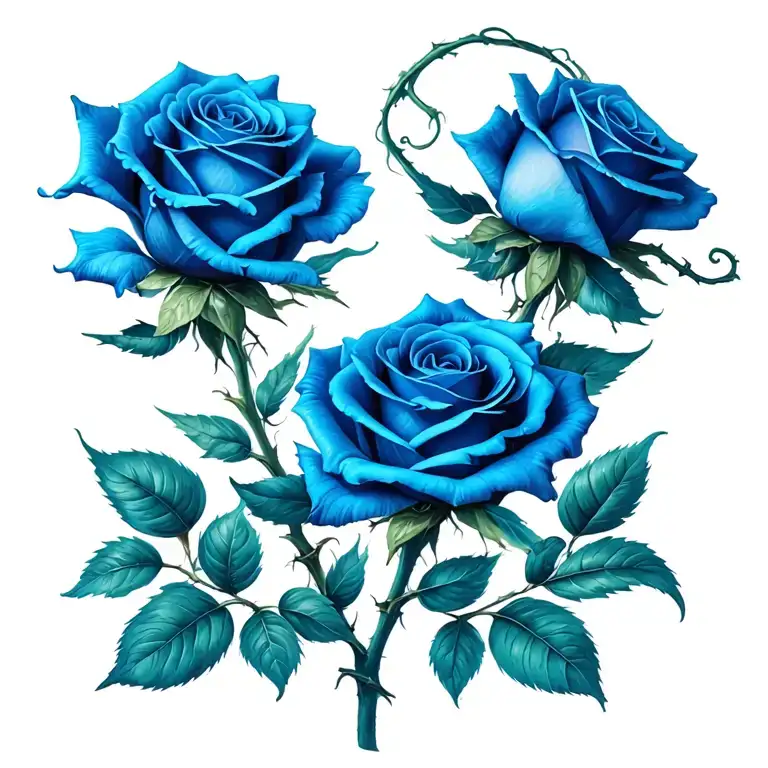 3 blue colored roses with tangled branches tattoo design idea