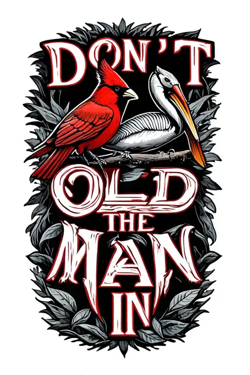 "Don't Let The Old Man In" Live Oak, Pelican, Red Cardinal, Fish tattoo design idea