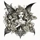 A romantic and enchanting tattoo of a fantasy creature surrounded by Disney princesses, with a dark twist tattoo design idea