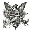 A romantic and enchanting tattoo of a fantasy creature surrounded by Disney princesses, with a dark twist tattoo design idea