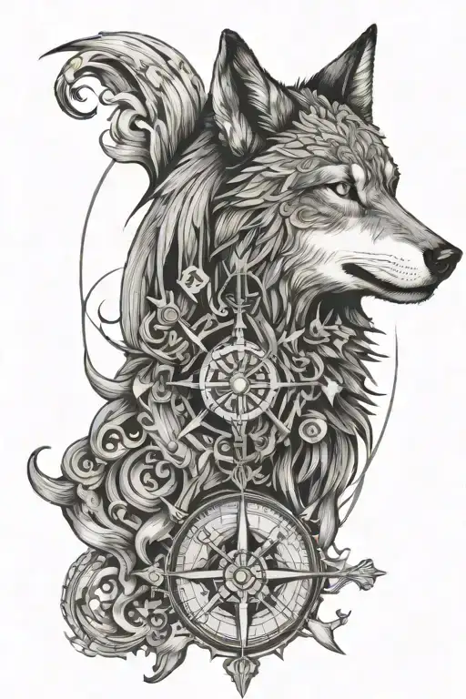 The wolf compass and the symbol of the Achaemenids tattoo design idea