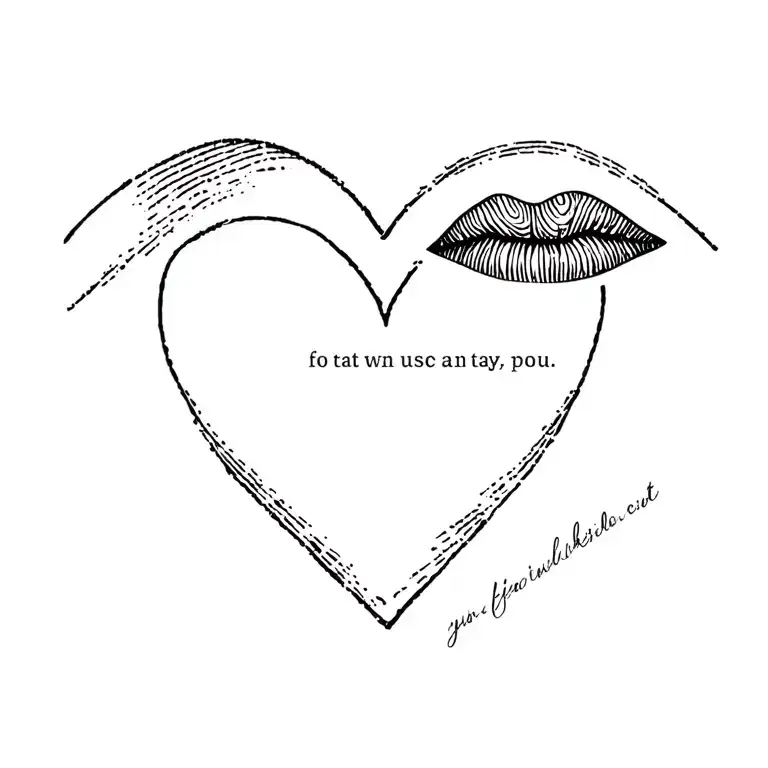 Fingerprint in the form of a heart and a short text with a small minimalist lip for tattoo design idea