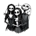 Can you sketch up a patchwork design tattoo which includes jack , sally and oogie boogie from nightmare before christmas tattoo design idea