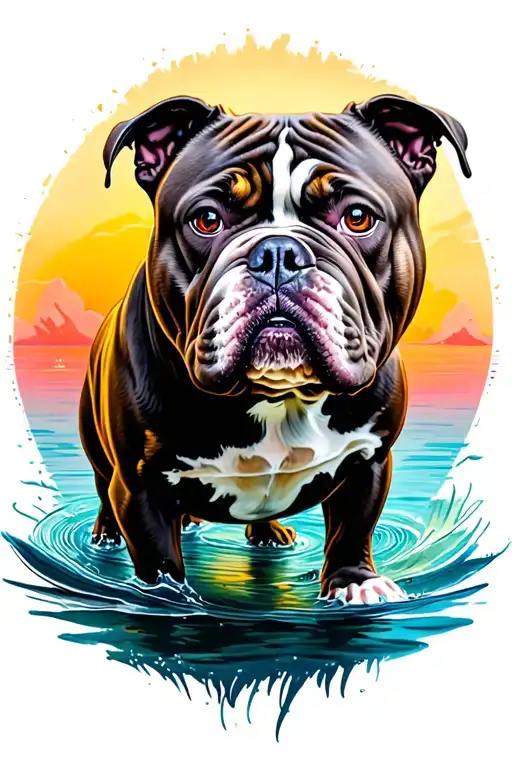 American bully, aquatic Sunset, and nature elements like tattoo design idea