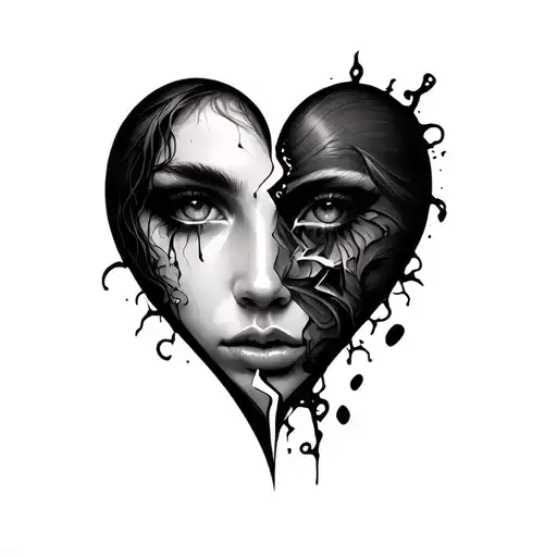 face and broken heart tattoo design idea