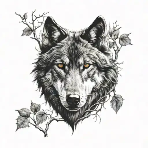 One Black wolf head roots tattoo design idea