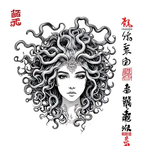 medusa, only top how of face, microblading brows, only outline tattoo design idea