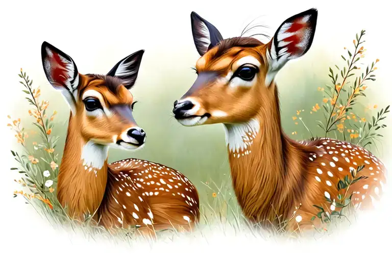 mom and baby deer sitting together and looking at each other tattoo design idea
