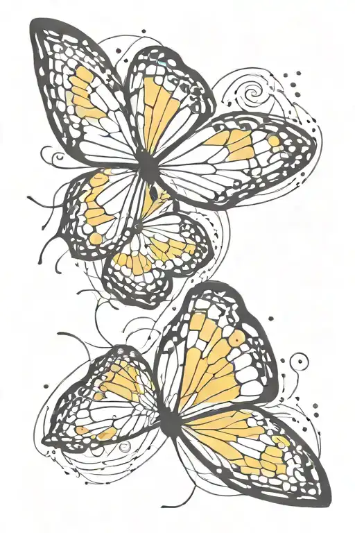 two black and yellow butterflies tattoo design idea