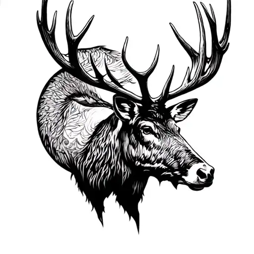 elk black with antlers tattoo design idea